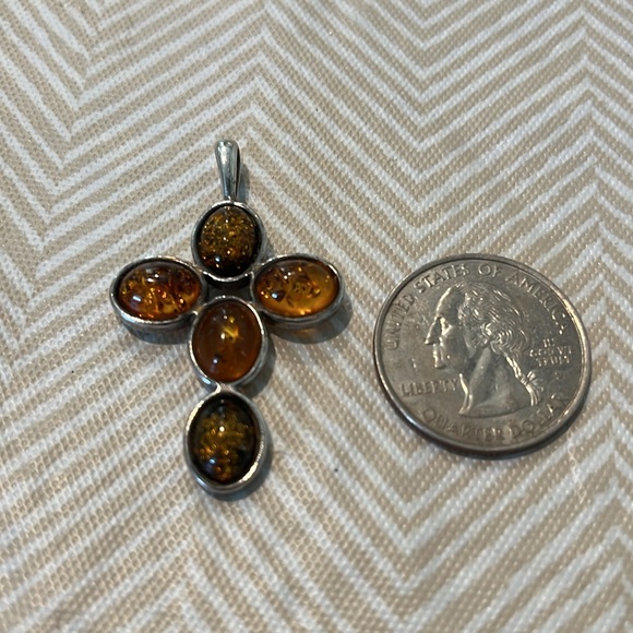 Sterling Amber Cross Pendant - Picture 2 of 7